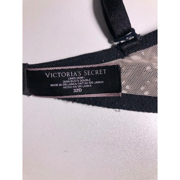 #3413-5 Victoria's Secret Lined Demi/Demi Busted Double Black Bra Sz 32D - Picture 5 of 5